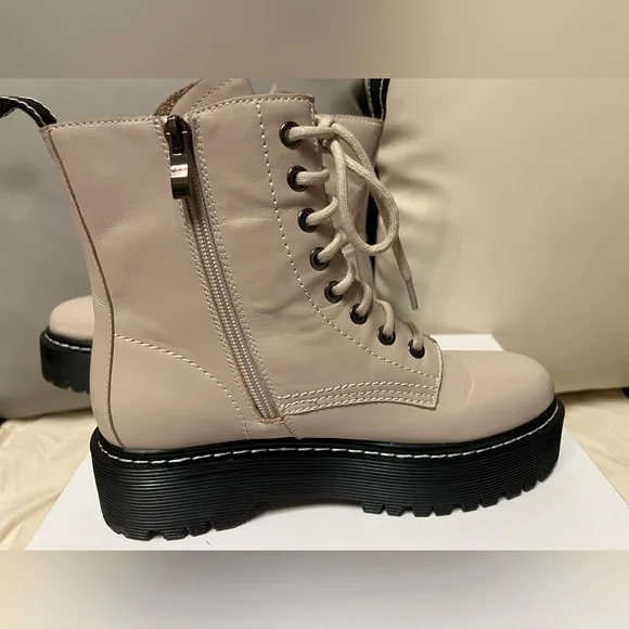 NIB Jo Mercer Real Nude Beige Leather upgraded Dr. Martens Lace Up Boots 38 7 - Picture 4 of 7